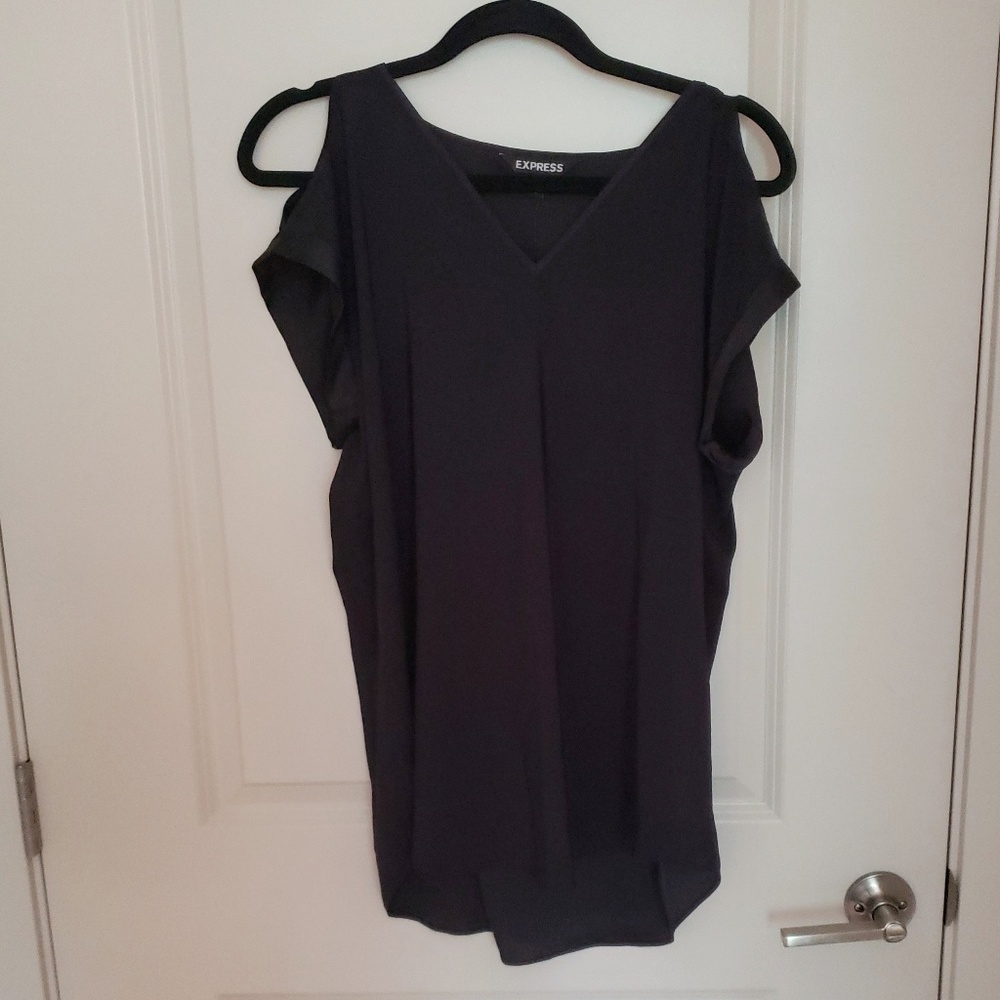 Black Silk Cold Shoulder Top